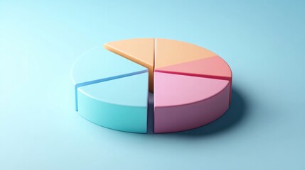 Obraz premium 3D pie chart with smooth gradient and illumination on sky blue background. generative ai