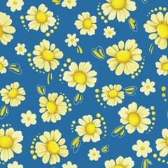 Seamless chamomile pattern. Hand-painted watercolor style. 