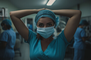 Healthcare professional in a surgical setting preparing for operation
