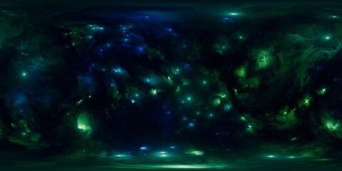 High-Resolution Seamless 360 Degree HDRi Space Environment Map with Green Nebula and Stars for Virtual Reality and VFX