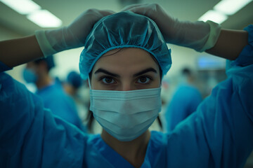 Healthcare worker preparing for surgery in a medical facility
