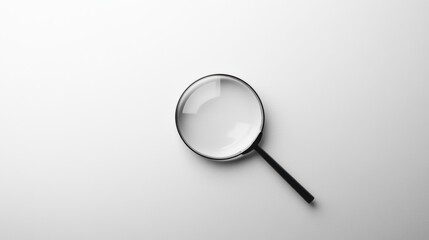 Simple magnifying glass lying on a white surface,  search or focus.