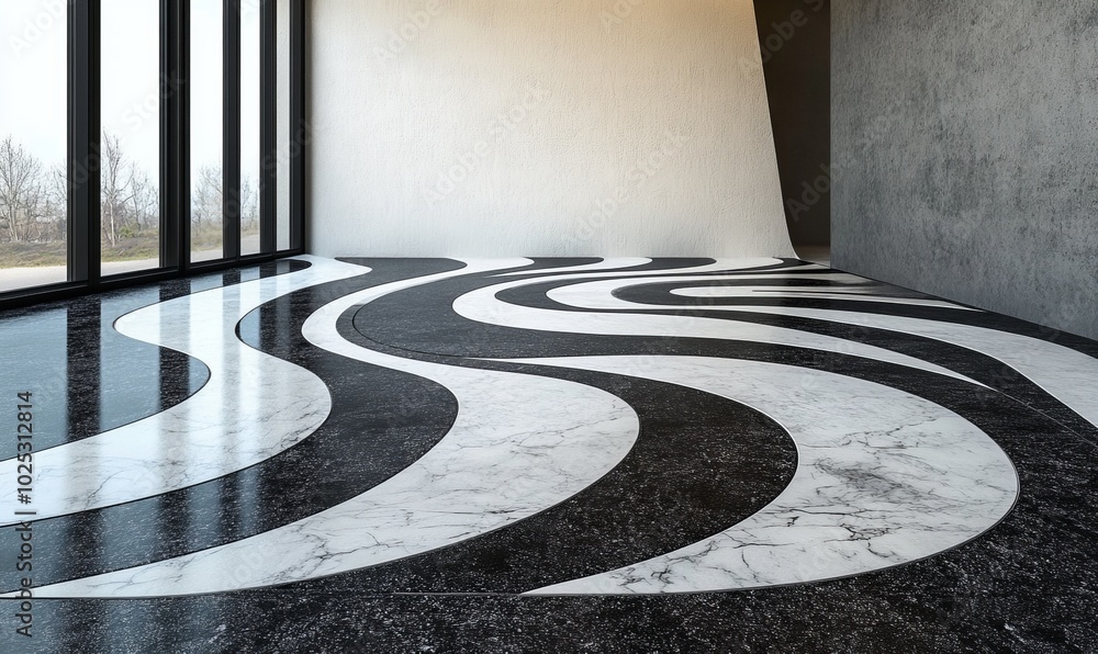 Poster explore the intricate design of flowing black and white marble waves creating a stunning visual effe
