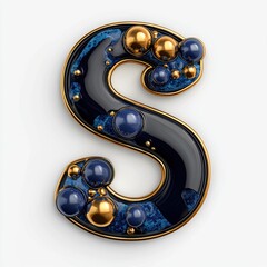 Decorative 3D Letter S in Gold and Indigo Design