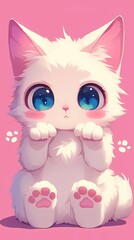 Fototapeta premium An adorable and charming, chibi-style animal illustration of a kitten featuring large, expressive eyes, rounded shapes, and soft pastel colors, cute and playful design