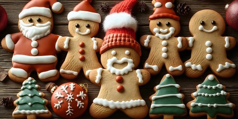 Gingerbread cookies shaped like Santa captures the festive spirit of Christmas baking, dessert food print for Xmas, holiday celebrations, and National Gingerbread Day