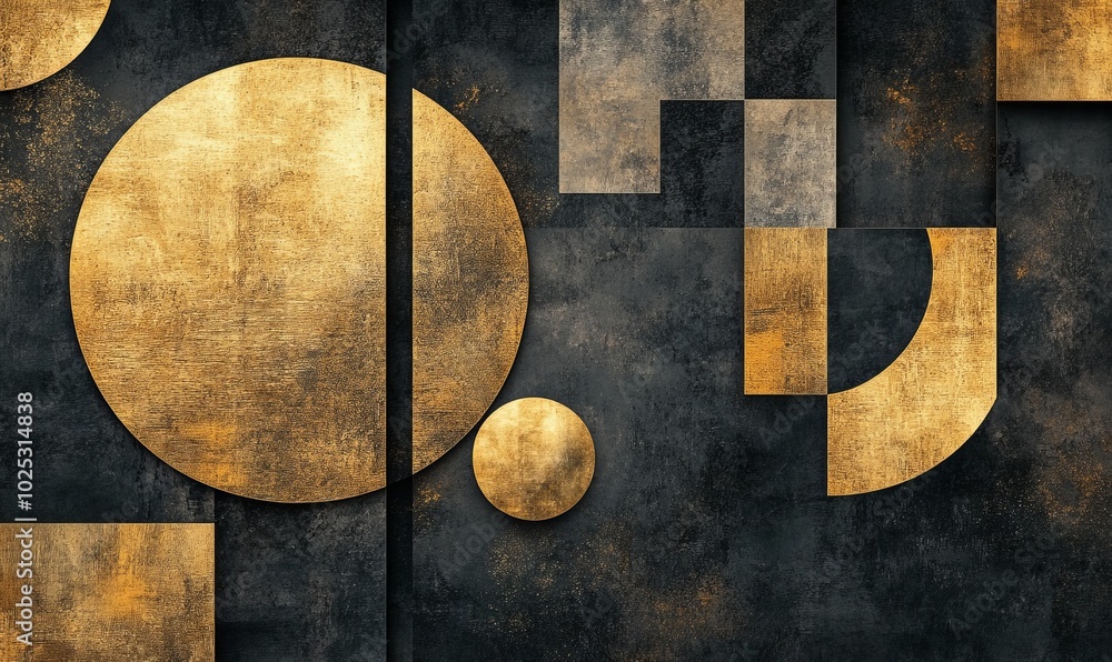 Aufkleber geometric shapes in metallic gold contrast against a rich dark backdrop, creating a striking modern 