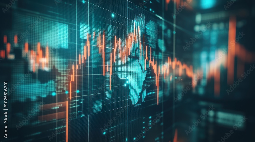 Poster Global Financial Data Displayed on a Digital Screen
