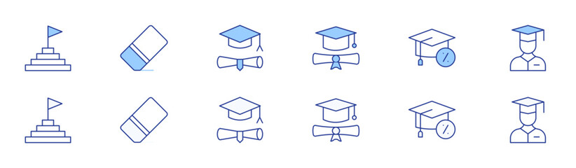 Education icon set in two styles, Duotone and Thin Line style. Editable stroke. graduate, education, goal, eraser, student