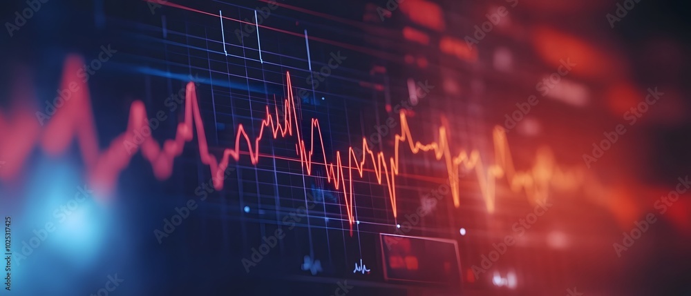 Poster abstract representation of a heartbeat line on a digital screen, showcasing data visualization and m