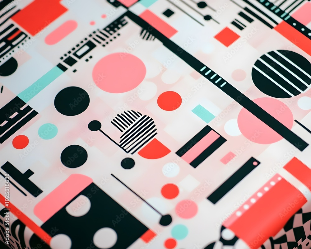 Poster vibrant geometric pattern featuring circles and lines in bold colors, perfect for modern design proj