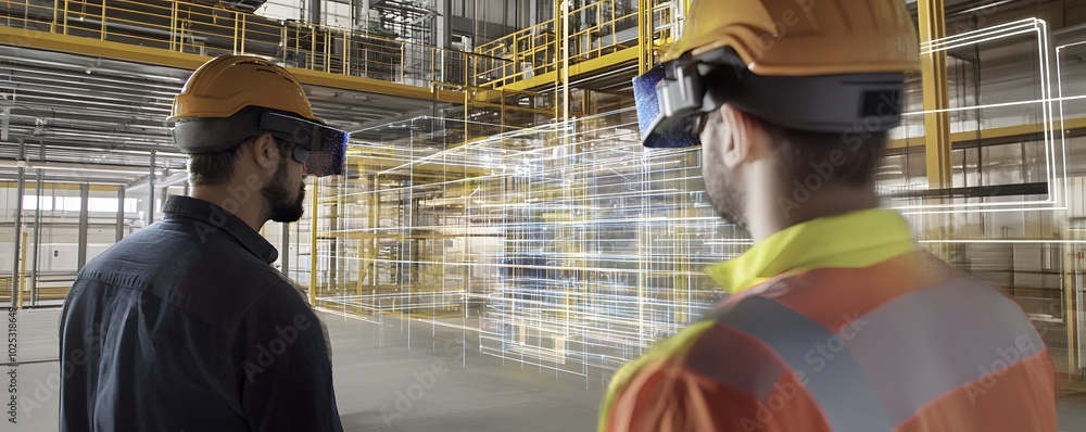 Poster workers using virtual reality in construction site to enhance safety and productivity through immers