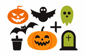 Retro Halloween Clipart Icons Set | Vector Art and Sublimation Designs. white background