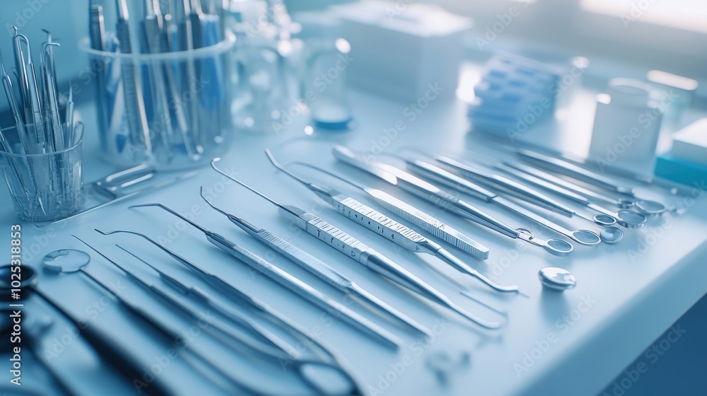 Aufkleber an array of medical tools on a clean, white surface with soft lighting