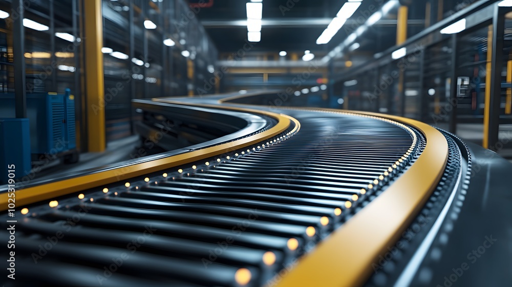 Aufkleber a close-up view of a modern conveyor belt in a warehouse, showcasing its sleek design and efficient 