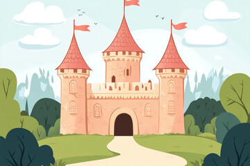 fairy tale castle with red towers 