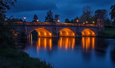 Illuminated Chapel Bridge at blue hour
