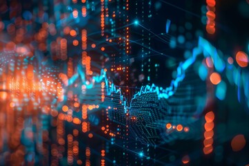 Obraz premium Stock market graph is showing growth, profits and losses over time with a colorful bokeh effect
