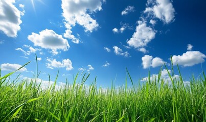 Fototapeta premium Landscape of high grass and blue sky