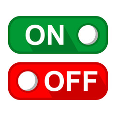ON (Green) and OFF (Red) Flat Style Toggle Button Icon in Rectangular Shape, Isolated on White, Editable Scalable Vector EPS for UI/UX Design and Graphic Elements