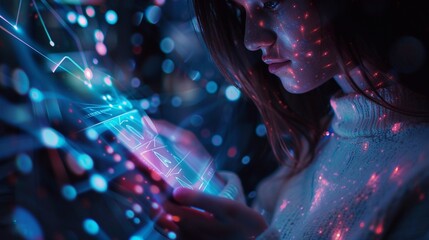 Fototapeta premium Machine learning, Hands of human touching on big data network connection intelligence technology,
