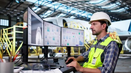 Aircraft Repair. Technician Checking Plane Jet Engine