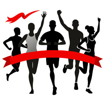 runners crossing finish line, red ribbon clip art preview