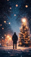 Gazing at Stars on a Snowy Christmas Eve Night