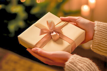 A close-up of a birthday gift being unwrapped with excitement and anticipation, capturing the moment of joy and surprise during a small birthday celebration