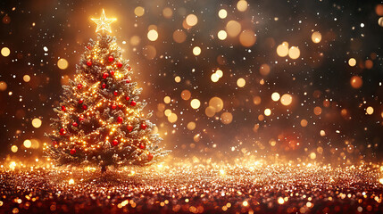 Naklejka premium Stylish Christmas Tree With Lights and Ornaments