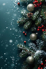 Naklejka premium Festive Holiday Cheer With Spruce, Bells, and Snow