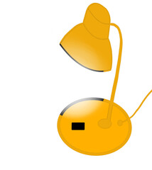 a digital design of a modern desk lamp in a minimalistic style. The lamp is primarily a vibrant yellow-orange color with a smooth, simplistic design.