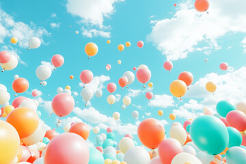 A colorful balloon party filling the sky with vibrant hues