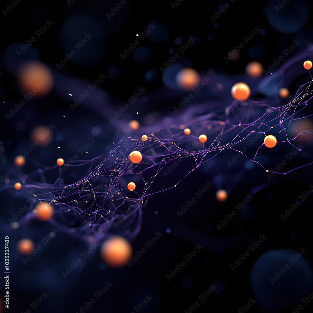 Poster captivating zoomed in view of biological environment showcasing intricate networks and vibrant orang