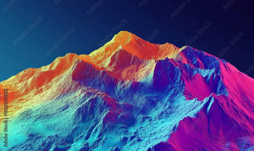 Poster heatmap of a mountain range, with vibrant colors showing areas of high temperature variation and coo