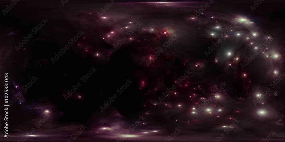 Wall mural seamless 12k hdri skybox with red vivid nebula and starfield in 360 panorama for 3d rendering and ga