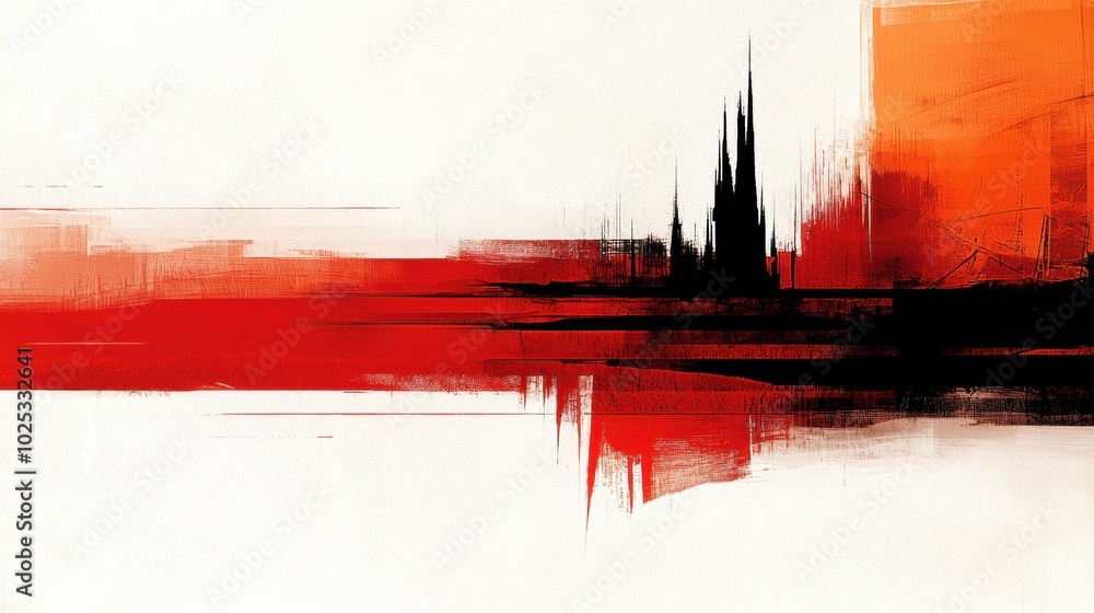 Poster abstract red and black landscape with sharp lines