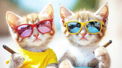Cute Kittens in Sunglasses Enjoying a Sunny Day