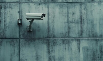 Modern security camera on building wall