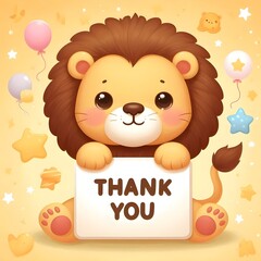 Appreciative Animals, a cute lion holding a "Thank You" sign.