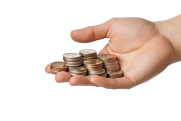 PNG Hand presenting coins money hand white background.