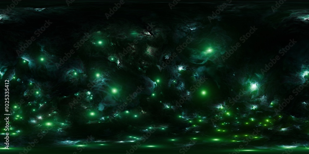 Wall mural 12k hdri space environment map with green nebula and stars in seamless 360 degree skybox for vr and 