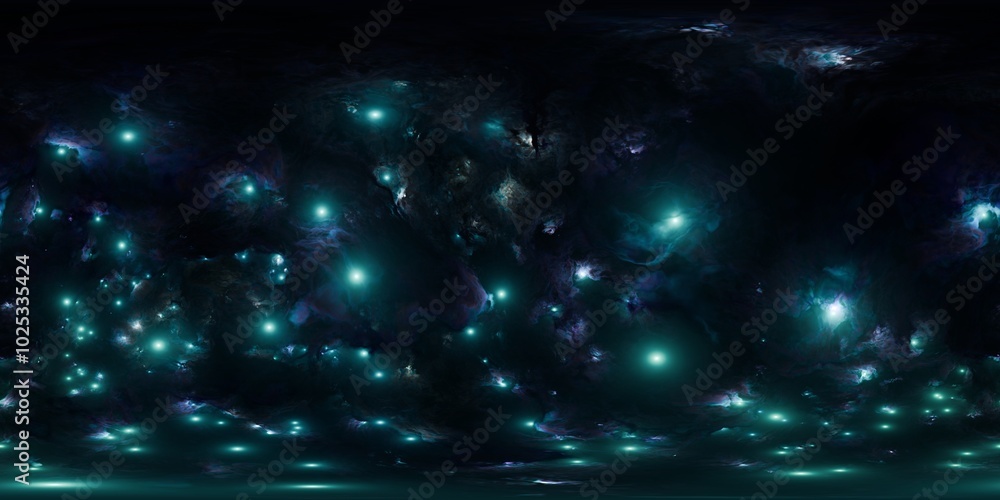 Wall mural 360° dark space hdri with galaxy and nebula textures in high resolution
