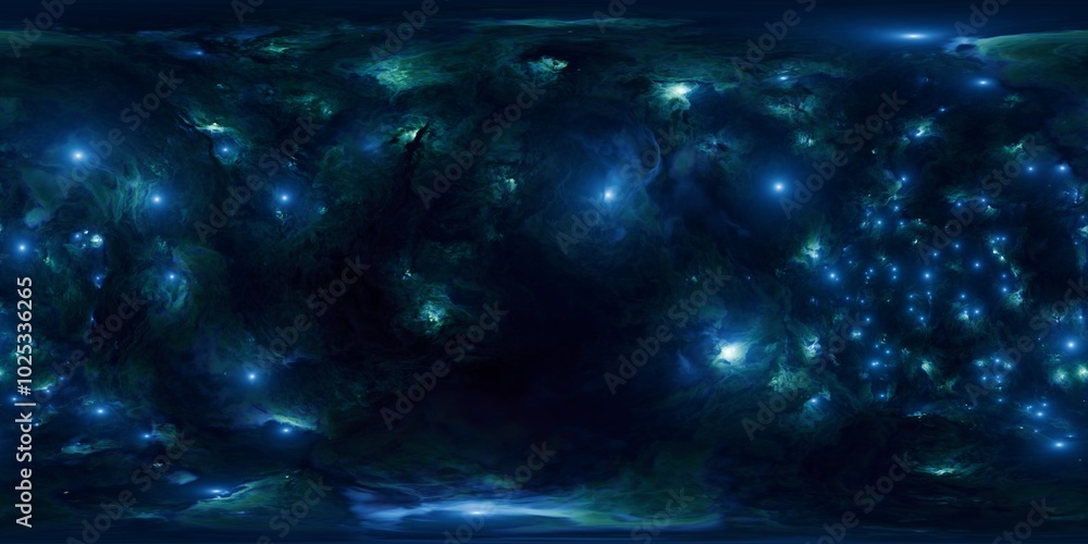 Wall mural 12k hdri 360° blue space skybox with nebula and stars - seamless environment map for vfx, virtual re