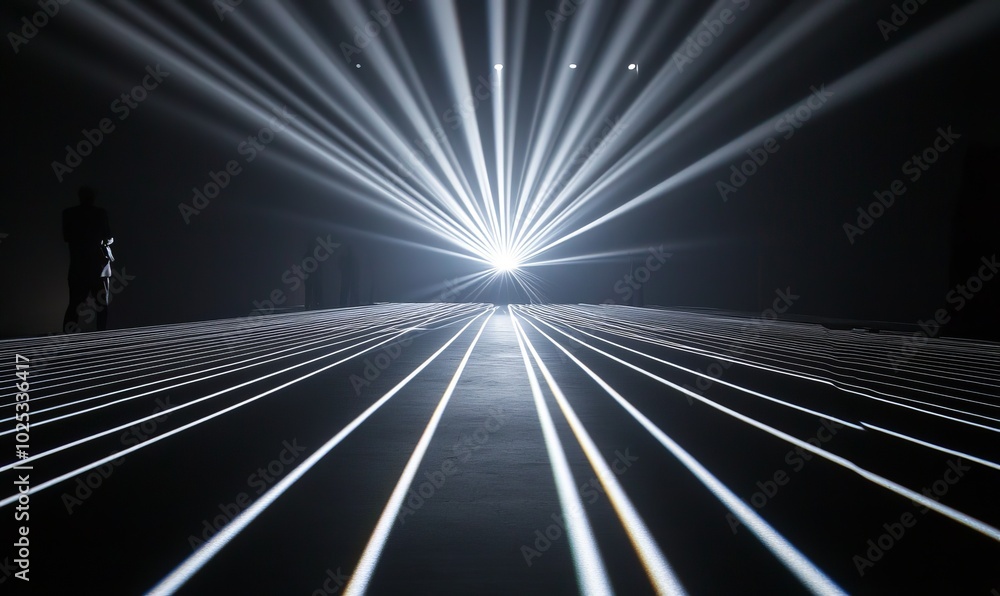 Poster dynamic lines extending outward from a central light source, creating a striking visual effect in a 