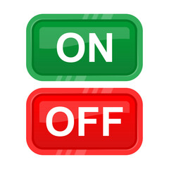 ON (Green) and OFF (Red) Flat Style Toggle Button Icon in Rectangular Shape, Isolated on White, Editable Scalable Vector EPS for UI/UX Design and Graphic Elements