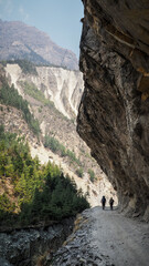 The landscape on the Annapurna Circuit hiking route in Nepal