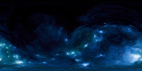 Ultra-Realistic 12K HDRi Skybox of Blue Cosmic Nebula and Stars in 360 Degree Equirectangular Panorama for 3D Environment and Sci-Fi Renders