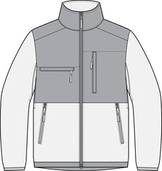 Softshell jacket technical CAD polar fleece fashion illustration front and back views	