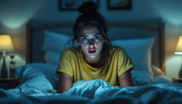 Une jeune femme se réveille en pleine nuit, le cœur battant, les yeux écarquillés. L'angoisse l'envahit, elle fixe le plafond, incapable de se rendormir, tourmentée par une peur sourde et oppressante.